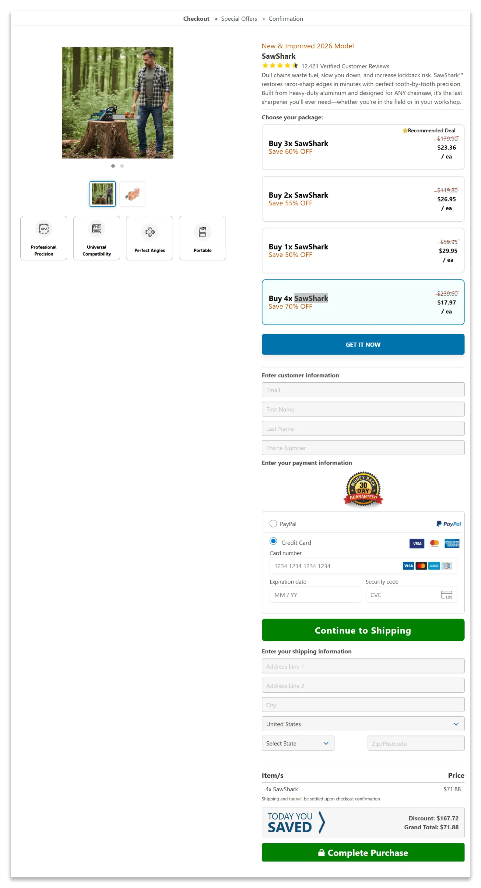 SawShark secure checkout page